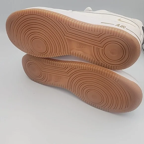 Nike Air Force 1 White Satin Sneakers with Mini Gold Swoosh/Gold Weighted Laces - Picture 6 of 7